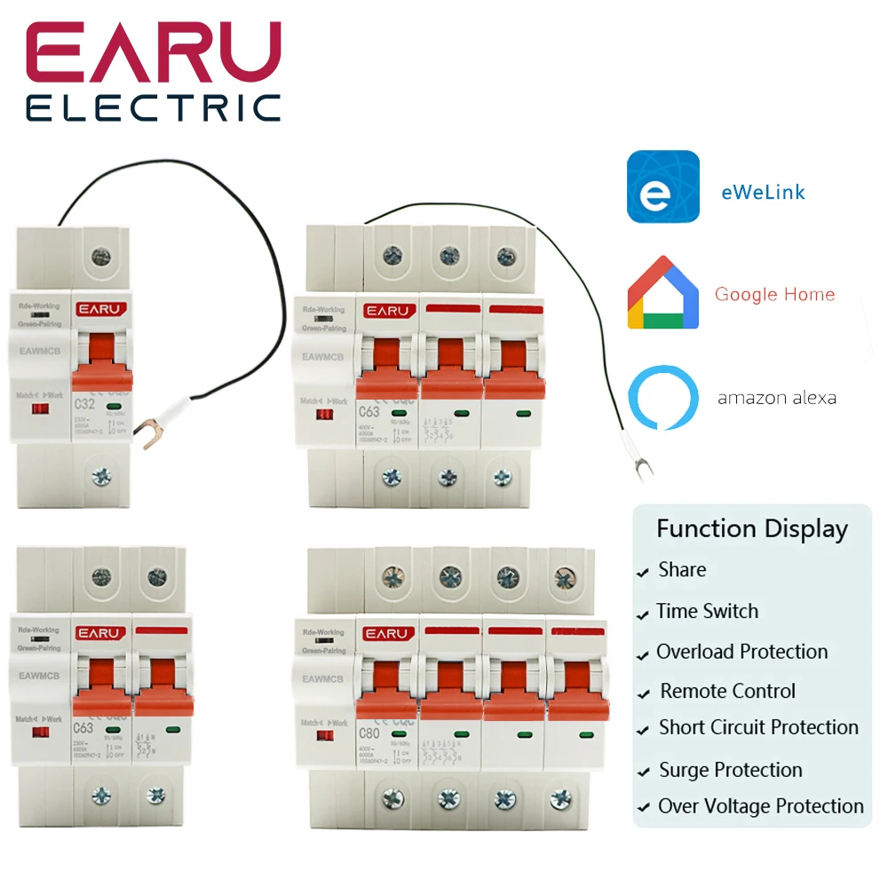 

1P 2P 3P 4P eWeLink APP WIFI Circuit Breaker Timer Voice Remote Control Smart Life Automatic Intelligent Interruptor WIFI Switch