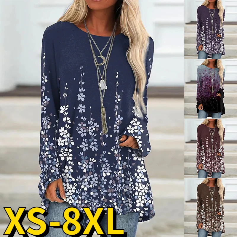 

Женская футболка с длинным рукавом, круглым вырезом и абстрактным принтом