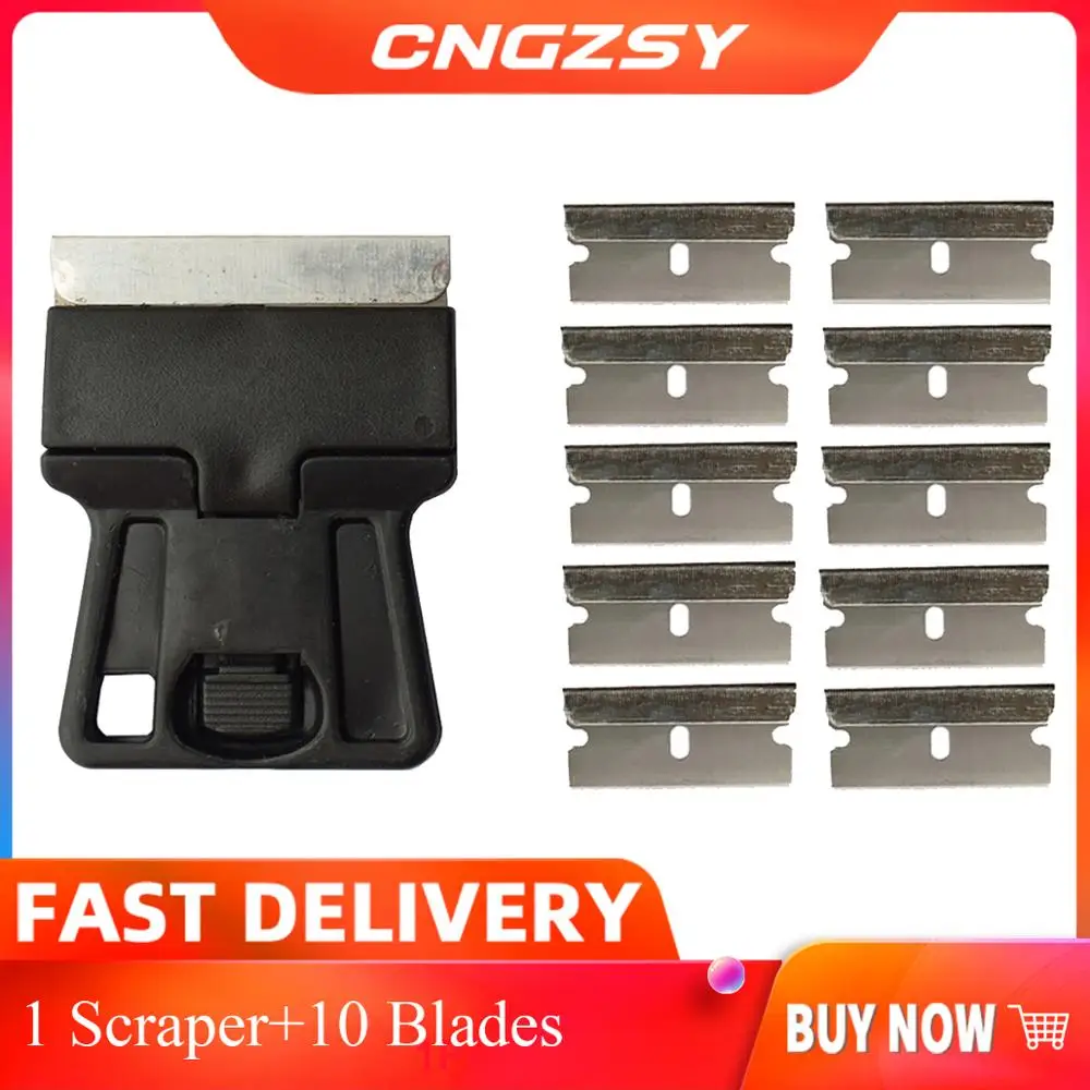

Car Auto Vinyl Film Wrap Tool Mini Razor Scraper with 10pcs Spare Carbon Metal Blades Window Tints Tools Glue Removing E18+10M