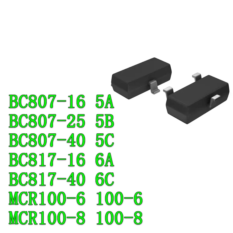 

100pcs/lot BC807-16 5A BC807-25 5B BC807-40 5C BC817-16 6A BC817-40 6C MCR100-6 100-6 MCR100-8 100-8 SOT-23 TRANSISTOR