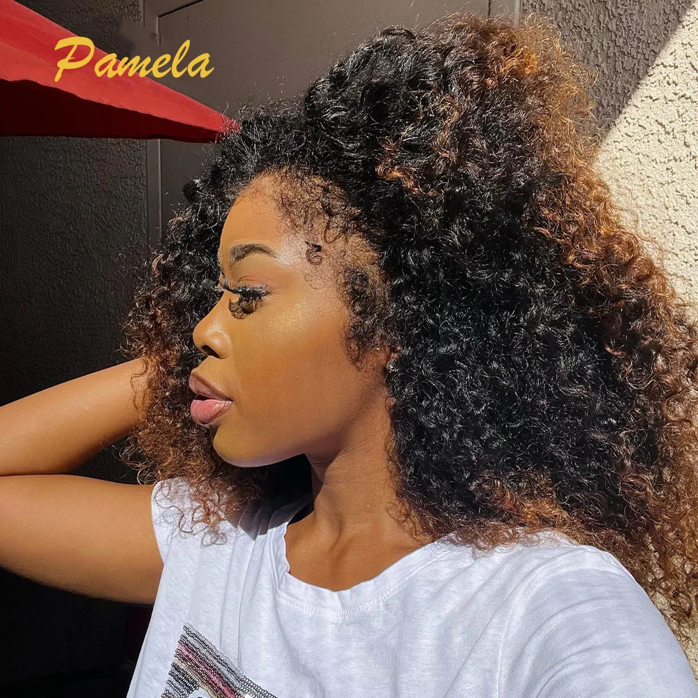 

Ombre 1B/30 Colored 250% High Density 13x6 Curly HD Transparent Lace Front Kinky Edges Hairline Wig With Curly Baby Hair