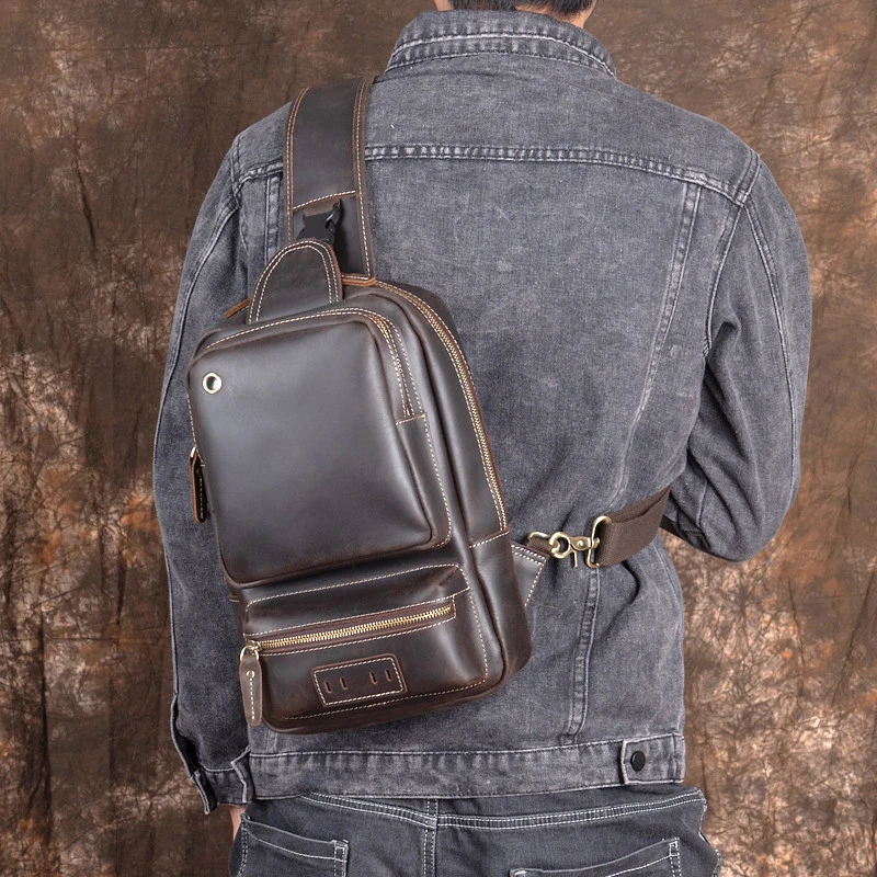 Vintage Men's Crazy Horse leather Sling Bag Large capacity Crossbody bag YD2022