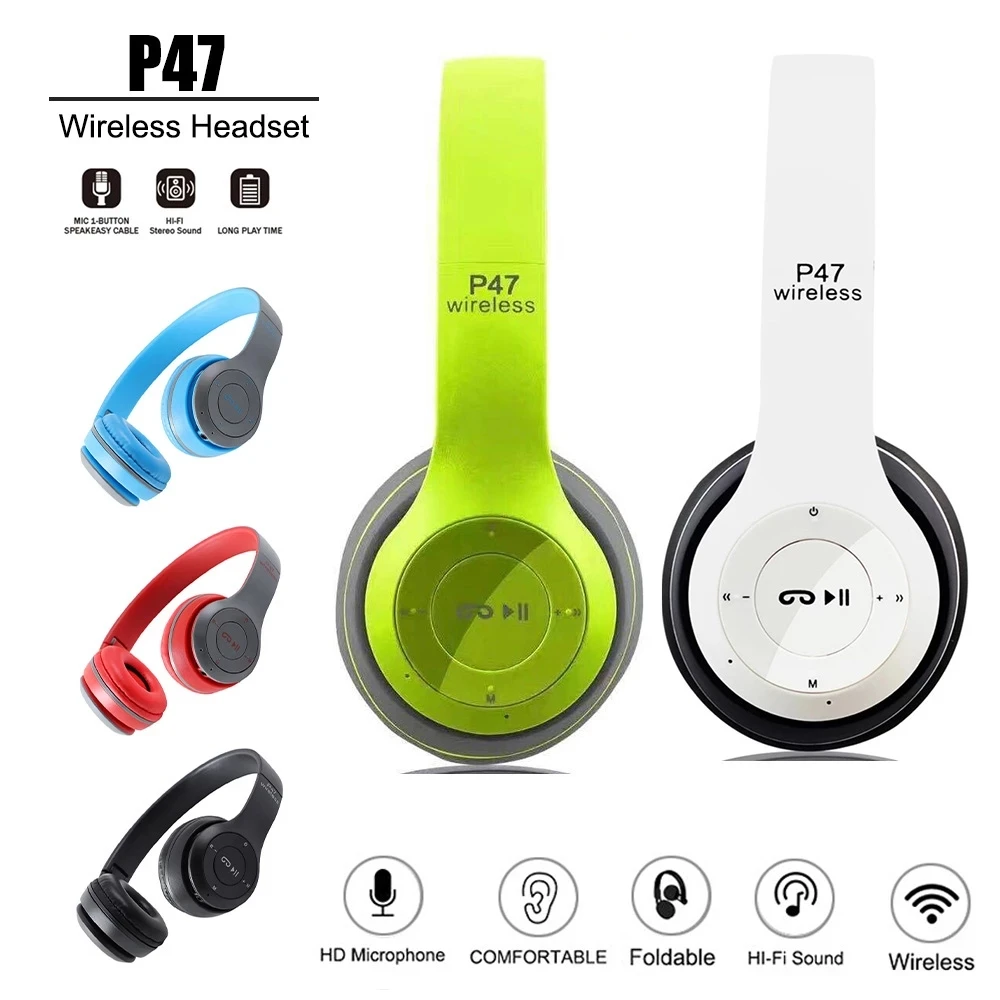 

P47 Bluetooth Wireless Headset 5.0 Over The Ear for IOS Android Phone Xiaomi Sumsamg Huawei Support SD Card Bluetooth Headset