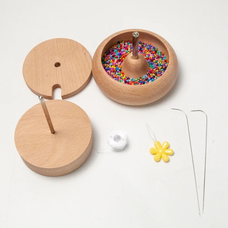 

Wood Spinning Bead Bowl with 2 Beading Needle & Bead Thread Bead Spinner for Jewelry Making DIY Seed Beads Crafting Y08E