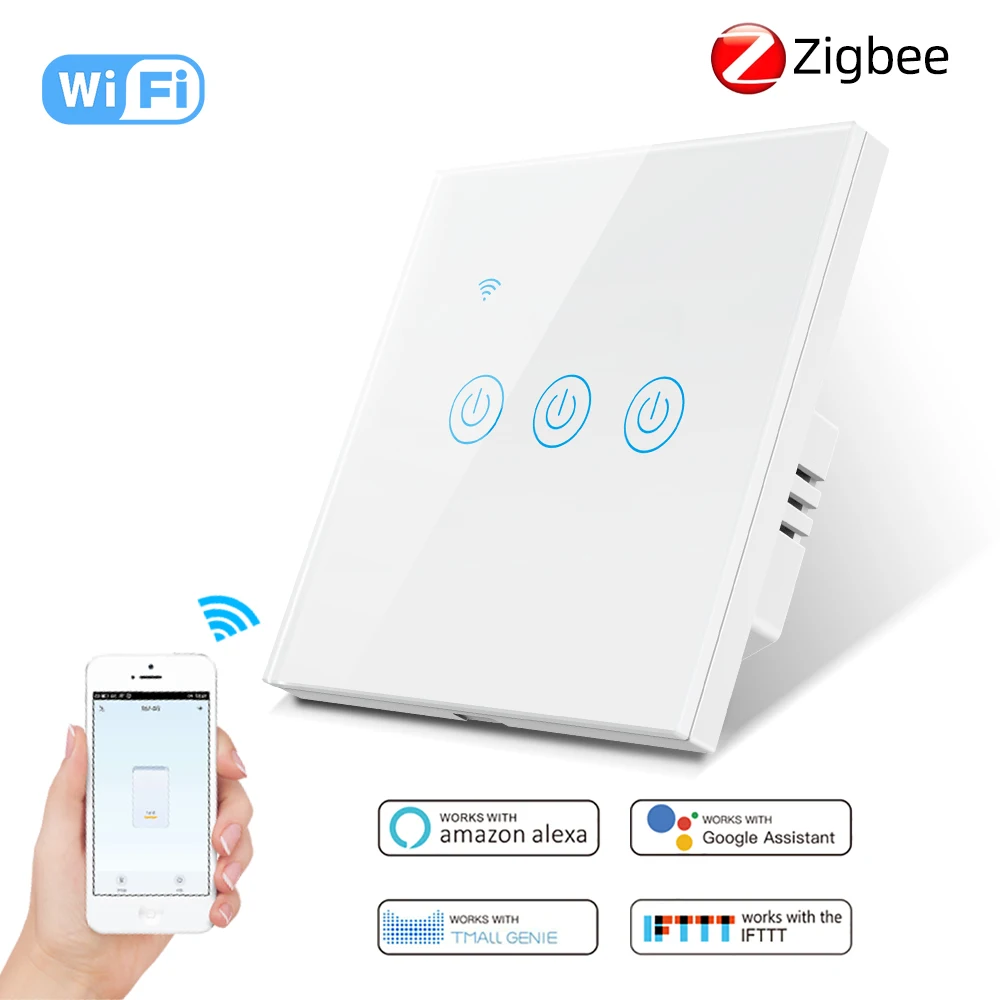 Умный сенсорный выключатель Tuya Zigbee, умное управление с помощью приложения 1, 2, 3, 4, работает с Alexa, Google Home, Яндекс. Алиса