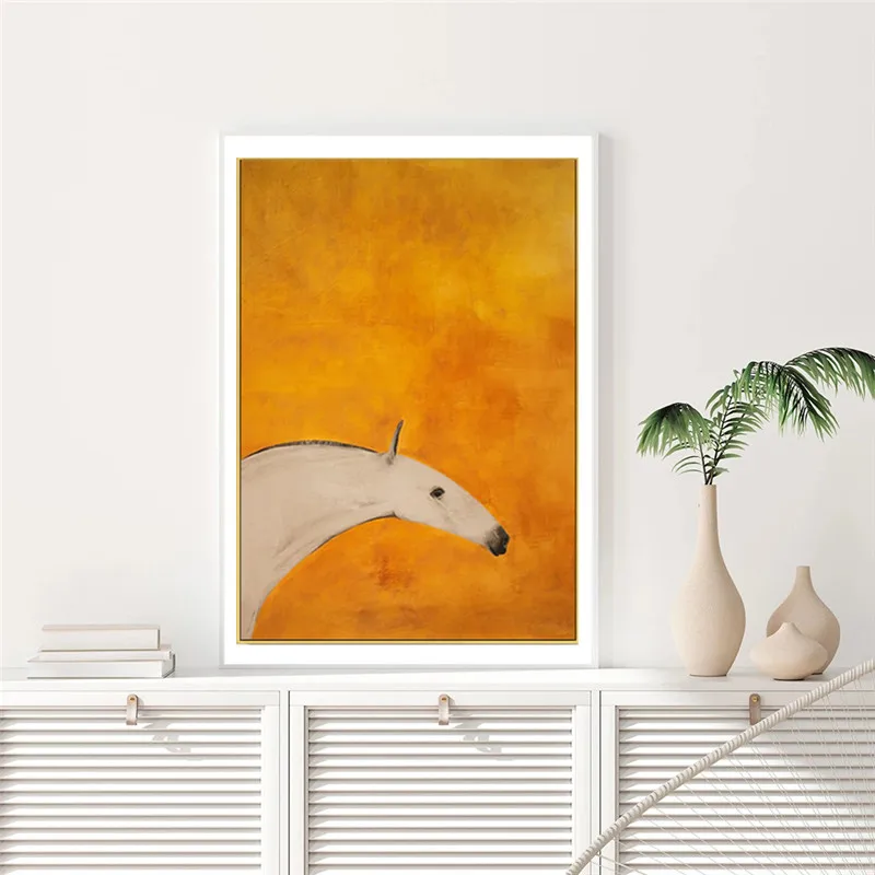 

Абстрактный желтый фон с рисунком лошади, искусство на стене, скандинавские плакаты и принты, настенные картины для декора гостиной