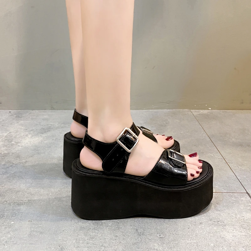 Fashion Buckle Gothic Shoes Summer Block Heels Rubber Sole High Quality Platform Sandals Women Gladiator Shoes women Footwear