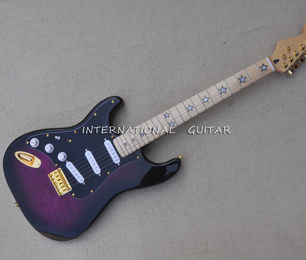 

Left Hand 6 Strings Purple Electric Guitar with Black Pickguard,Maple Fretboard,Customizable