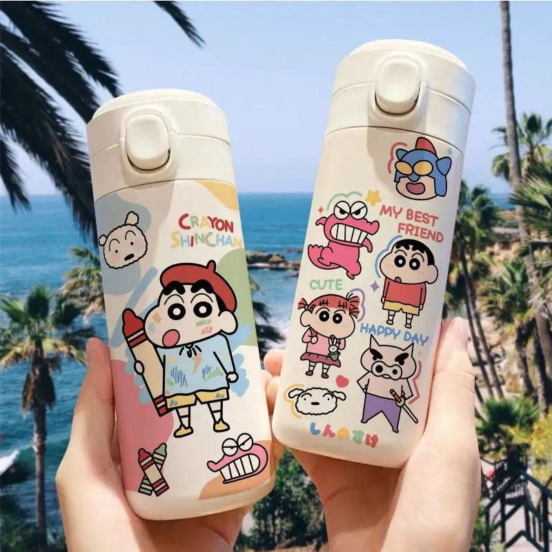 

420 мл Термокружка Crayon Shin-Chan с мультяшным рисунком Ins, милая аниме портативная большая емкость, чашка для воды для девочек, подарки