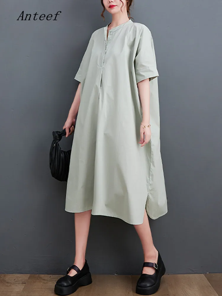 short sleeve oversized cotton vintage dresses for women casual loose long summer dress elegant clothing 2022 |