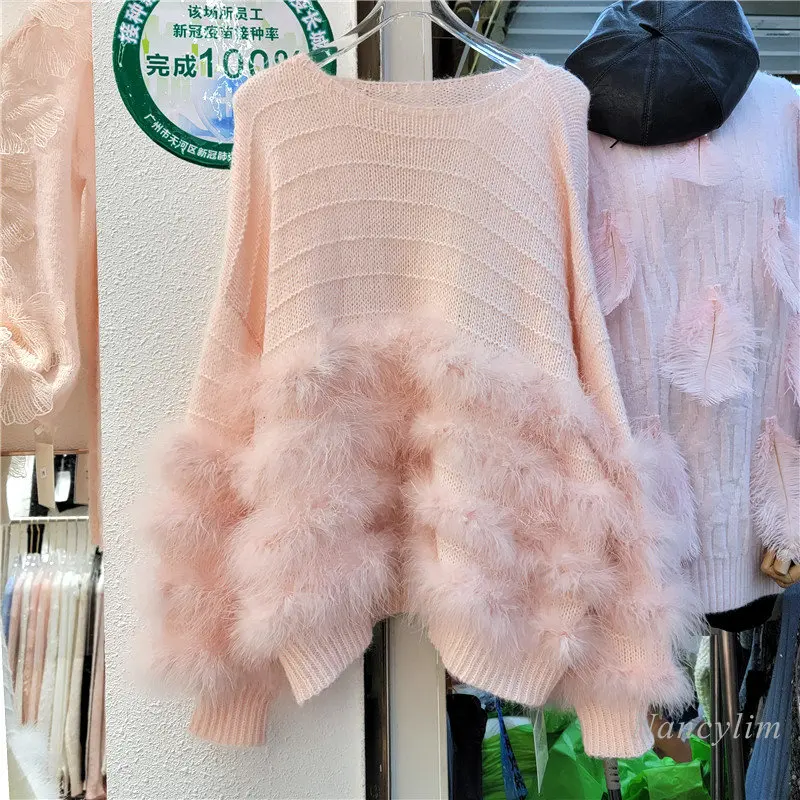 

Fur Sweater Women 2022 New Autumn Loose Batwing Sleeve Stitching Fox Fur Pullover Sweaters Street Ladies Jumper