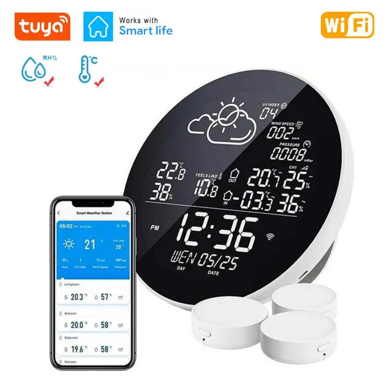 

Tuya Wifi Smart Weather Station With Clock Temperature & Humidity Meter Large Color Screen Weather Clock Temp. & Humidity Gauge