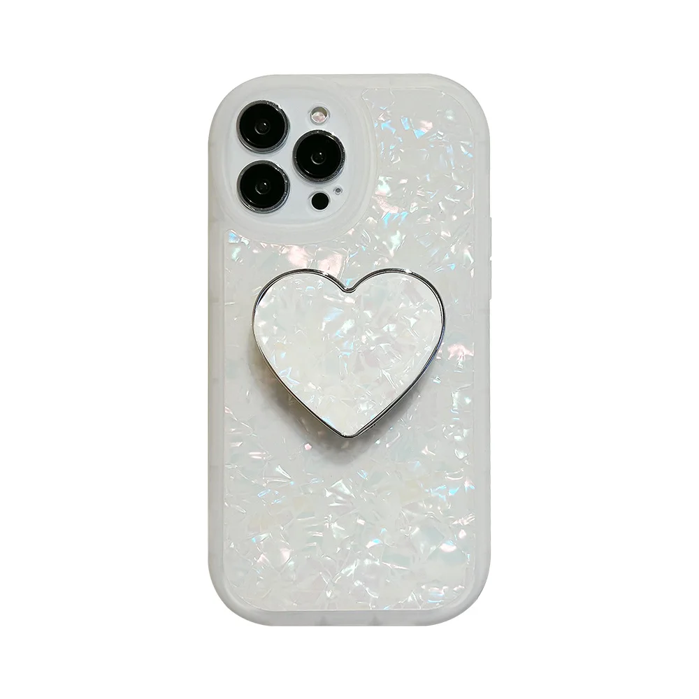 Trinket Shell Round Phone Case Cute Love 3D Heart Stand Holder Capa for Iphone14 13 Mini Xsmax X Xr 8 7 Plus 12 11 Pro Max