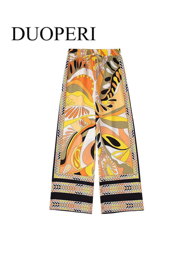 

DUOPERI Women Fashion Print Pants With Pockets High Waist Vintage Zipper Fly Female Trousers Mujer Chic Outfits