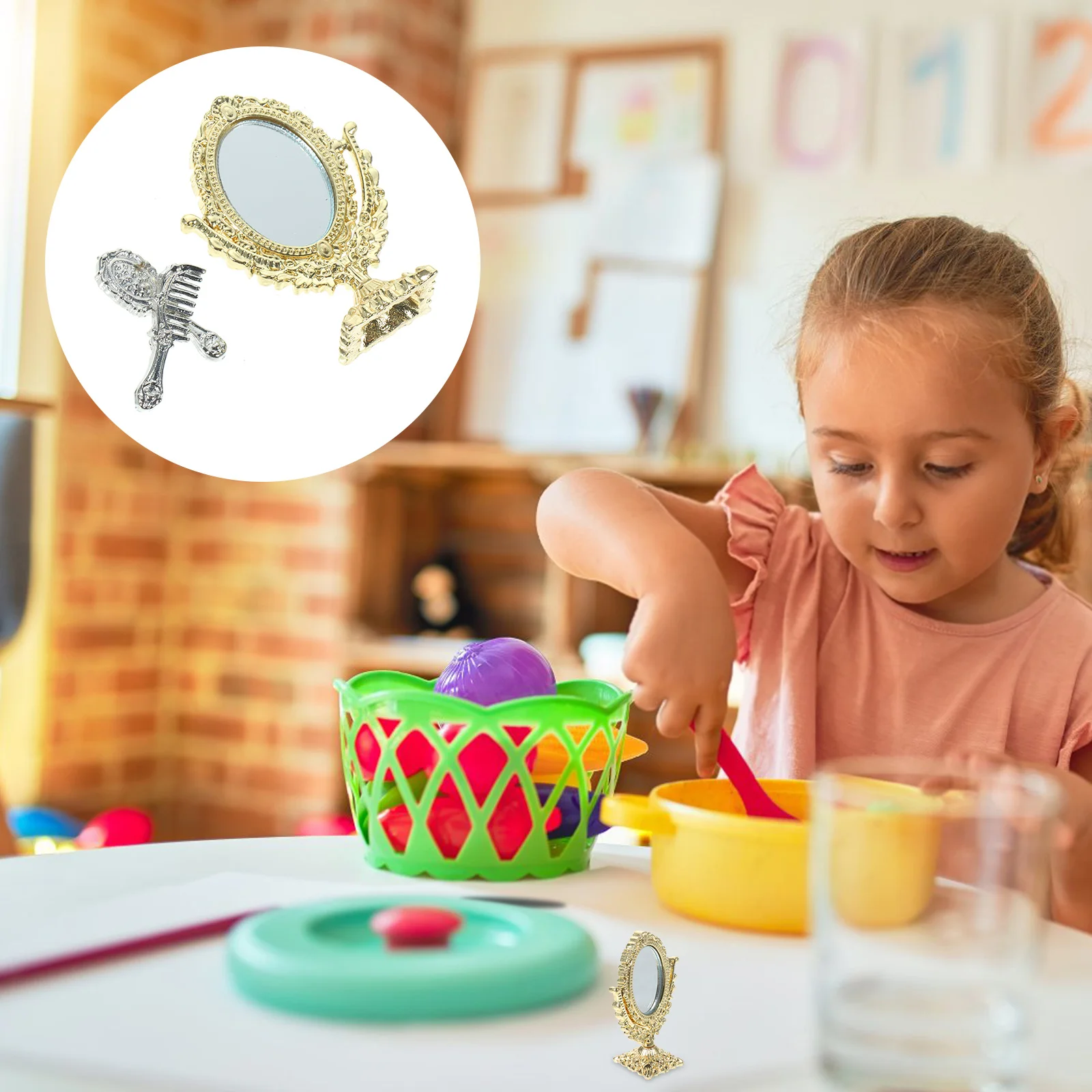 

Dollhouse Mirror Secure Furniture Mini Mirrors Models Toy Makeup Alloy Miniatures