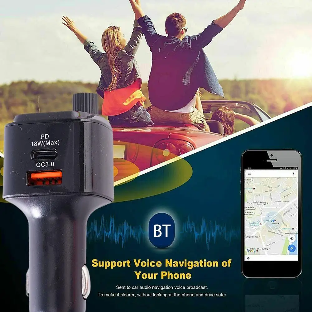 Fm-трансмиттер автомобильный совместимый с Bluetooth 5 0 18 Вт L0x1