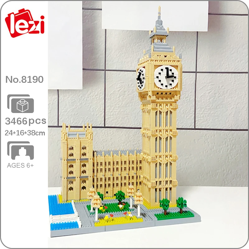 

Lezi 8190 World Architecture Elizabeth Clock Tower Big Ben Palace 3D Mini Diamond Blocks Bricks Building Toy For Children No Box