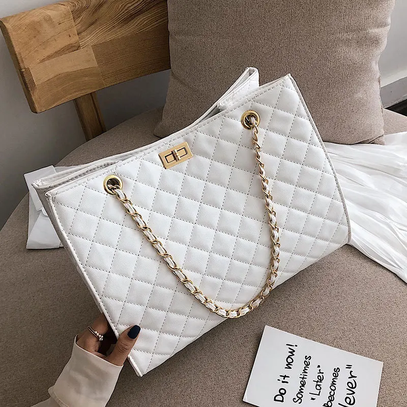 

Fashion Big Tote Bags for Women Chain Crossbody Bag Diamond Lattice Shoulder Bag Female Large Leather Plaid Shopper Handbags