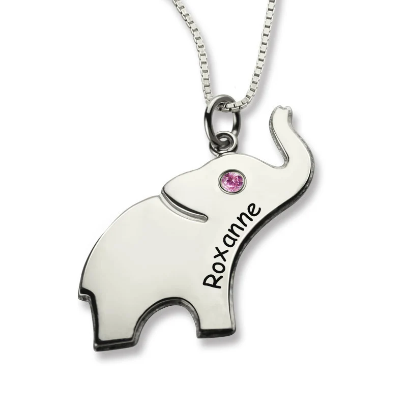 

Good Luck Gift to the Girl Necklace Custom Name Necklaces for Daughter Lucky Elephant Pendant Birthstone Silver Kids Jewelry