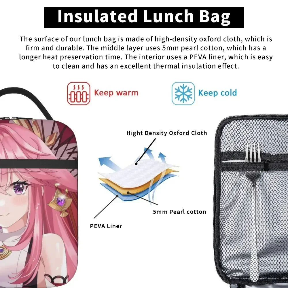 Изолированные сумки для обедов Genshin Impact Yae Miko (2) Термосумка контейнер большая
