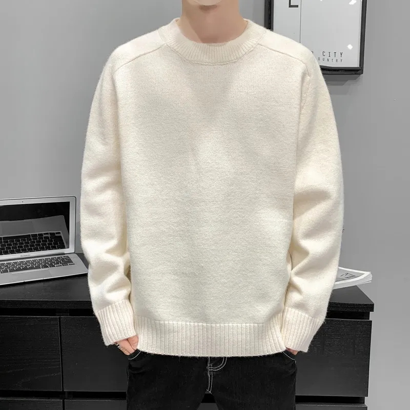 Tops Knitwears Fashion Solid Color O-Neck Knitted All-in-One Sweater Man 2023 Spring New Large Casual Pullover Korean Warm Top