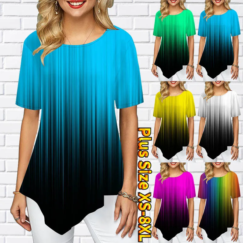 

2022 New Women's Summer T-shirt High Street T-shirt Women's Fashion Short Sleeve Rainbow Printing T-shirt Ladies Casual T-shirt