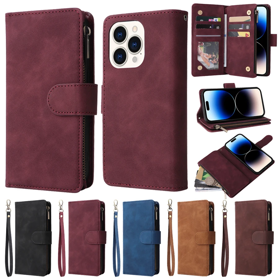 

Luxury Wallet Zipper Leather Case For iPhone 14 Pro Max 13 Pro Max 12 Pro Max 11 Pro Max SE 2022 2020 X XR XS Max 8 7 6 6S Plus