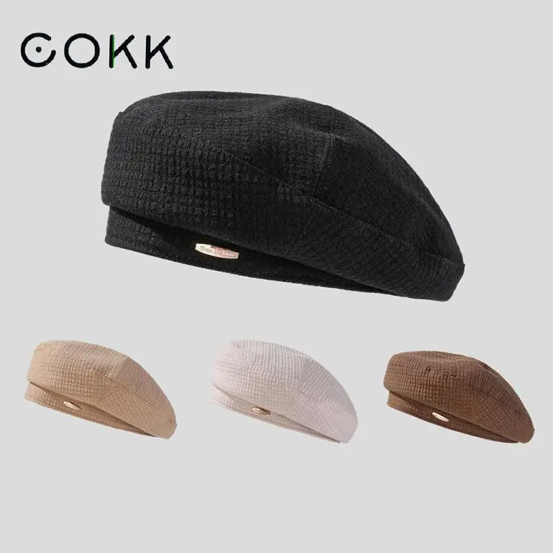 

COKK берет шапки для женщин зима осень плоский Топ плед ретро Newsboy Кепка Boina Chapeau Femme Твердые Gorro художник Кепка новый дизайн