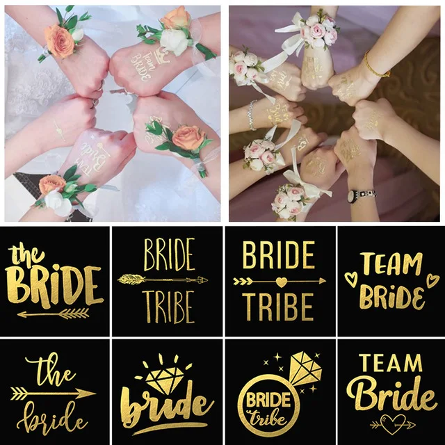 

2022 New Waterproof Bridal Wedding Bronzing Tattoo Stickers Bachelor Party Temporary Tattoo Stickers Fake Tattoo for Woman