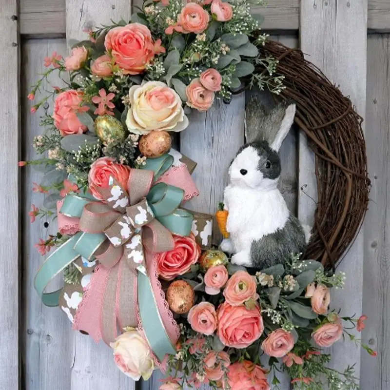 

3D Easter Wreath Door Decor Rabbit Egg Seasonal Spring Garland Ornament Prop Home Decoration Accents For Indoor Outdoor 40cm