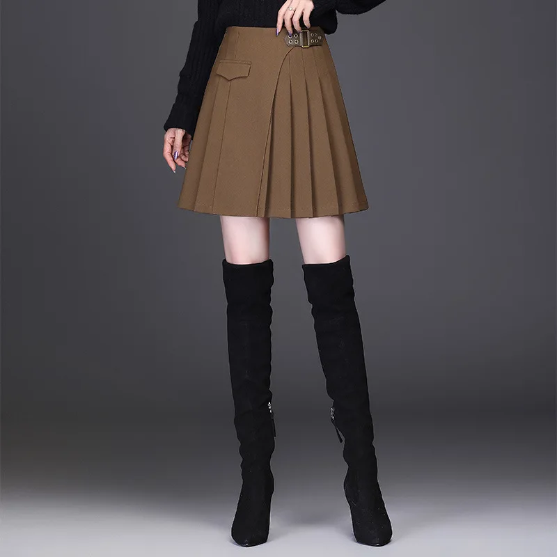 

Black Mini Pleated Skirt for Women 2022 Autumn Elegant Preppy Style High Waisted Spliced Slim Casual Khaki Short Skirts 4XL 8667