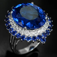 large round dark blue stone rings for women top quality flower design gothic cubic zirconia rings fashion jewelry accessories