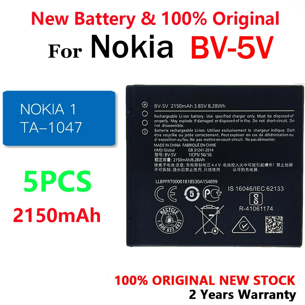 100% новый оригинальный аккумулятор BV-5V 2150 мАч для Nokia 1 TA-1047 BV 5 В bv5v высокого