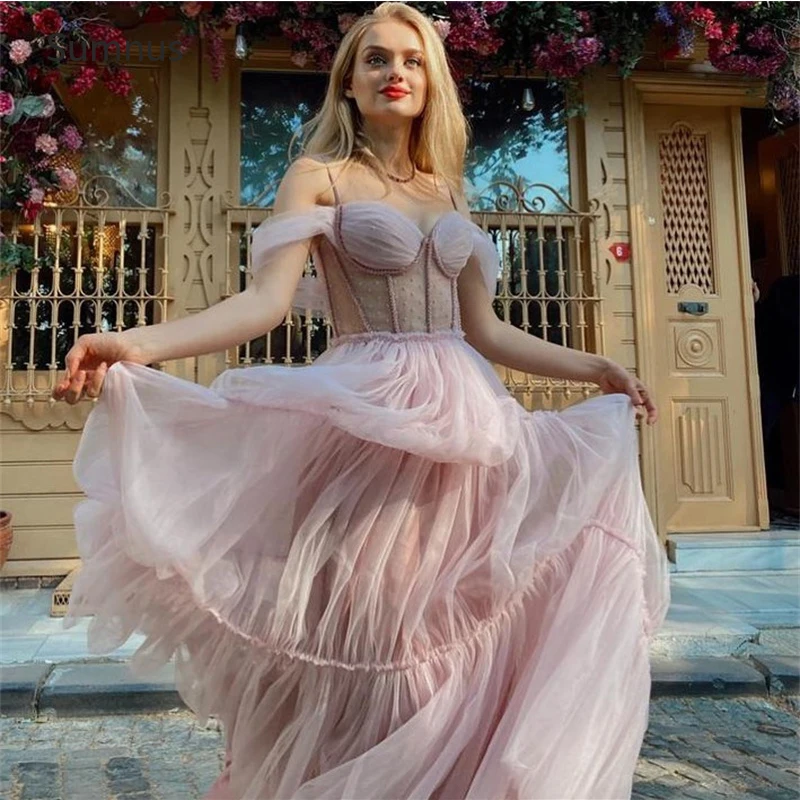 

Sumnus Pink Short Prom Dress 2022 Dot Tulle Off The Shoulder Sweetheart Elegant Vestidos De Gala Robes De Soirée Party Grown