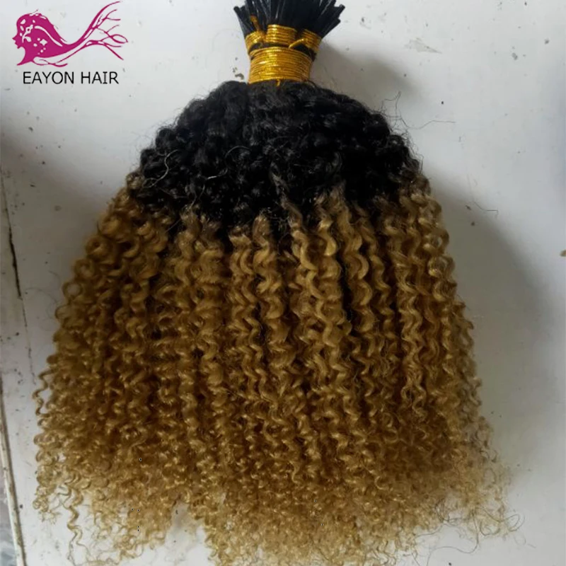 Кудрявые накладные волосы I Tip 100 прядей Remy бразильские человеческие кератиновые