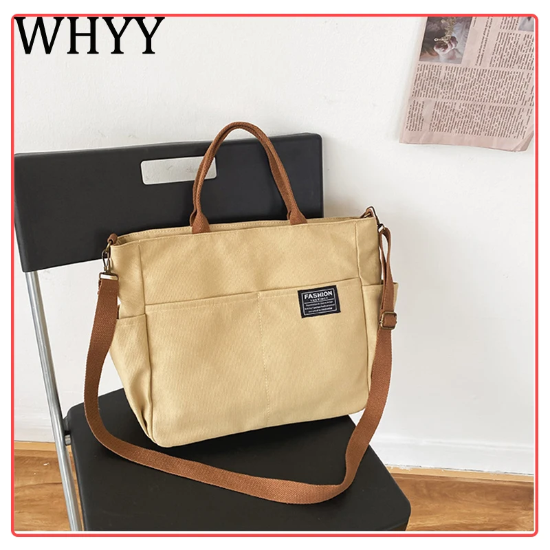 

Холщовая Сумка через плечо, молодежная модная повседневная версия, Женская вместительная сумка на плечо, однотонные женские сумки-мессендж...