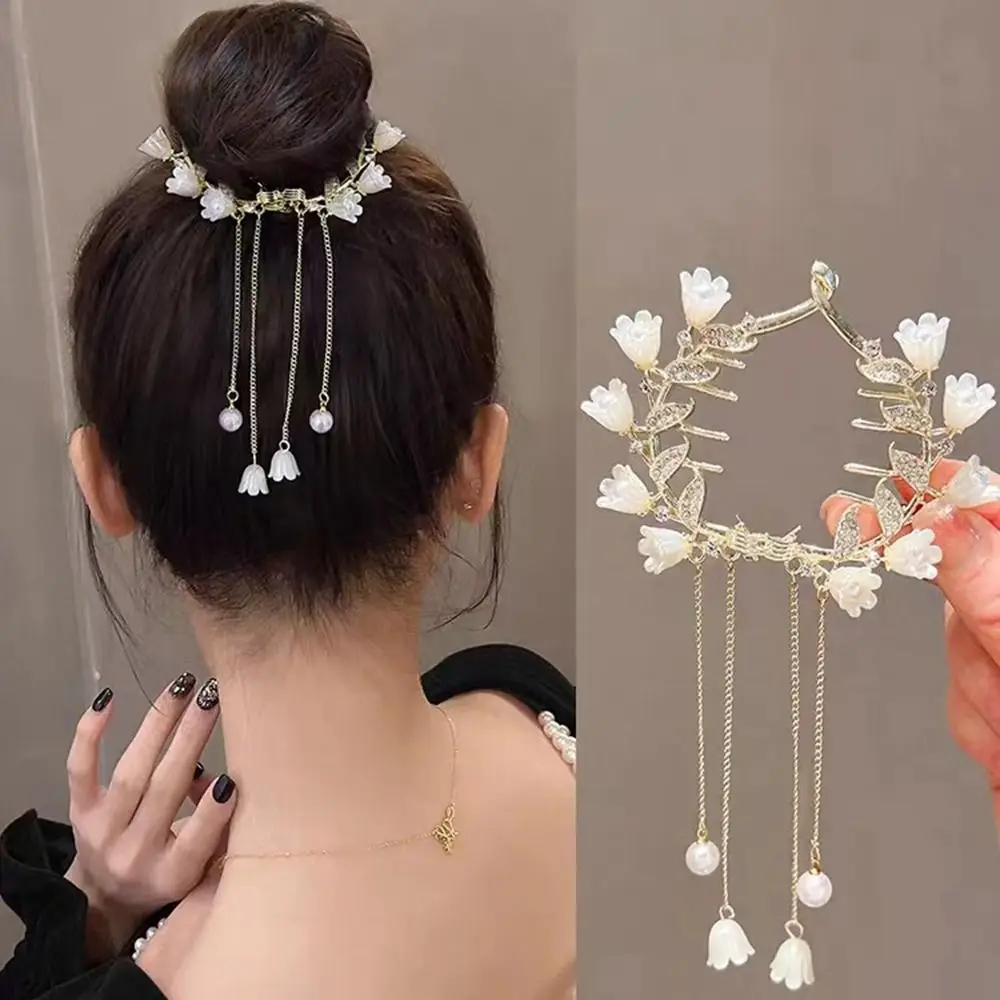 

Vintage Bell Orchid Flower Tassels Ponytail Buckle Hair Clip Korean Elegant Hair Claws Ponytail Holder Hairpins Hair Accessories