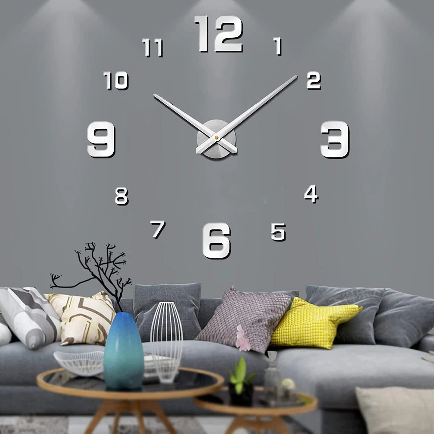 Modern Frameless DIY Wall Clock 130cm/51'' Large 3D Wall Watch Mirror Stickers for Minimalism Home Office Living Room Decoration