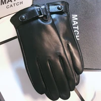 men genuine sheepskin leather gloves autumn winter high quality warm touch screen full finger black gloves
