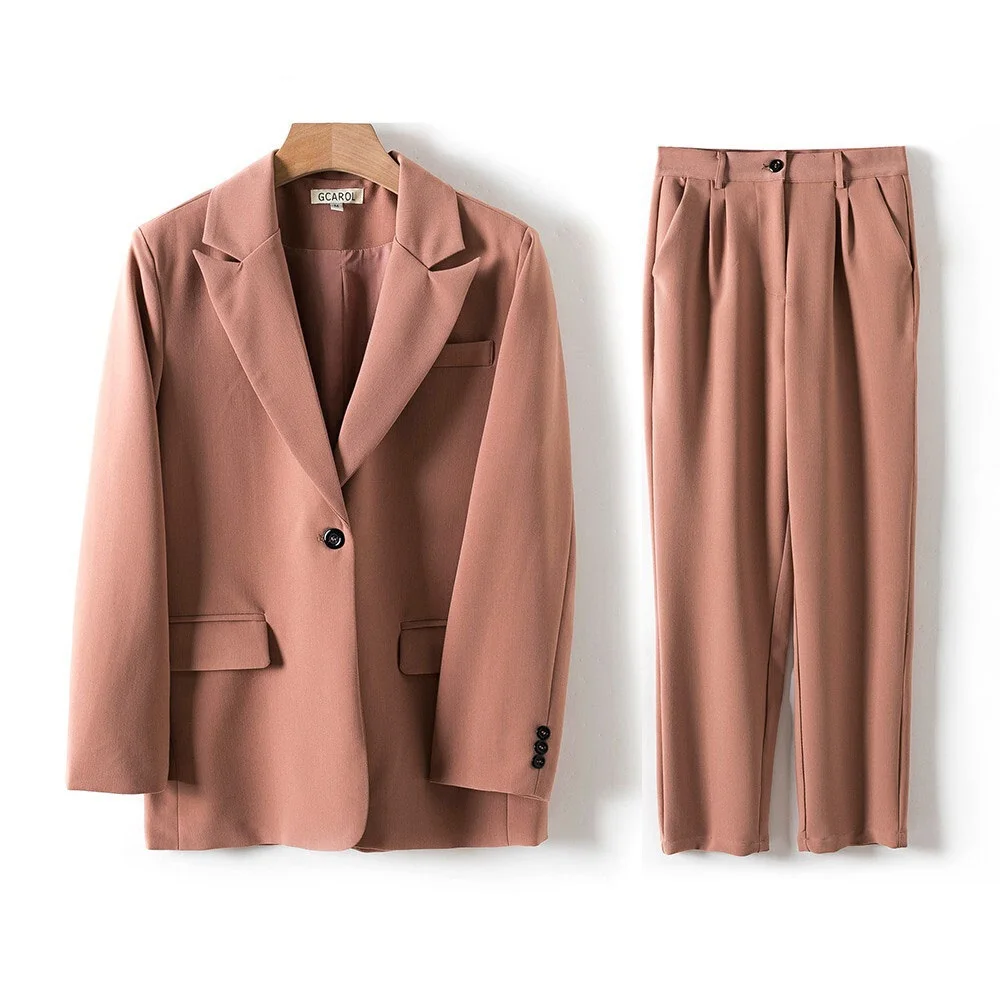 

Xfhh Women Blazer And Guard Pants Sets Two Pieces OL Single Breasted Jacket Formal Suit Pleated Trousers Spring Autumn Winter