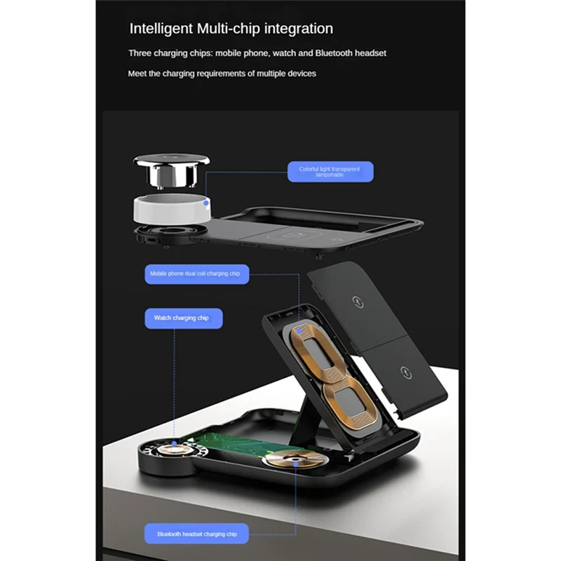 Удобная док-станция для быстрой беспроводной зарядки 4 в 1 устройств с поддержкой