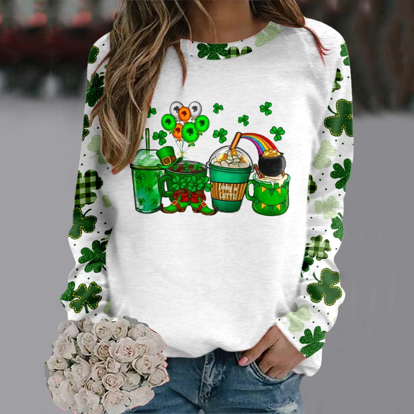 

Women Sweatshirts St Pa Day Shirt Green Raglan Sleeve Shirt Pullover Tops Fashion Tops Ropa Mujer Sudadera Aesthetic Clothing