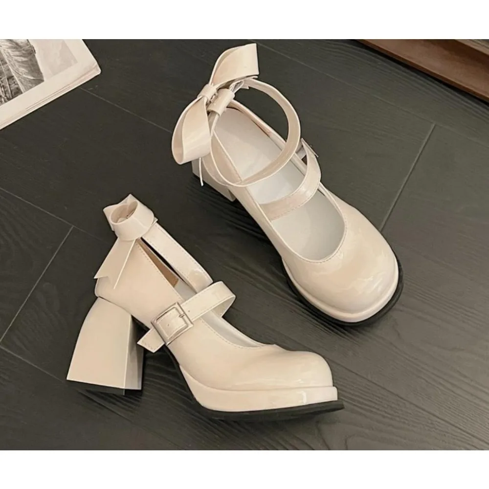 Zapatos de tacón alto Mary Jane con lazo para mujer zapatos italianos informales y cómodos conjunto a juego nuevo