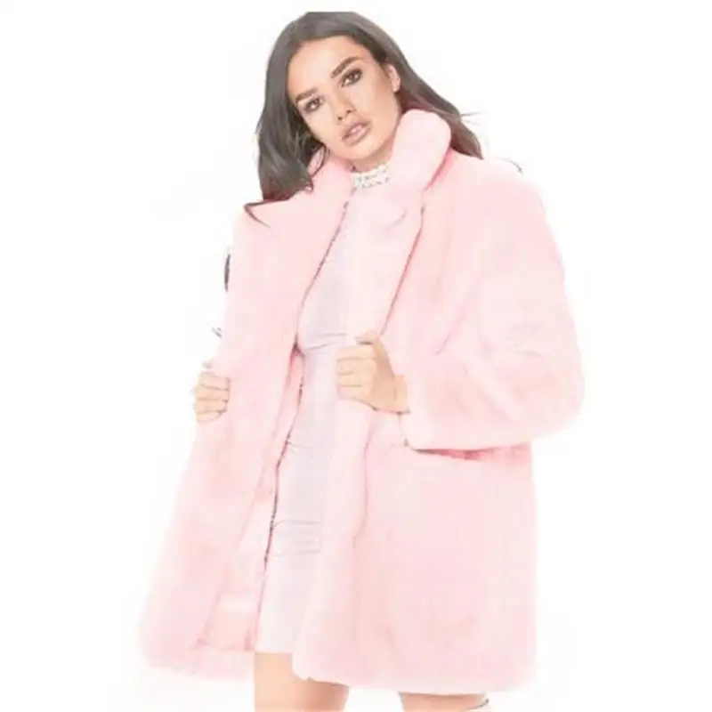 Women 2023 Elegant Long Loose Oversize Coats New Fashion Warm Rabbit Hair Faux Fur Coat Oversize S-3XL Solid Color Thick Jacket