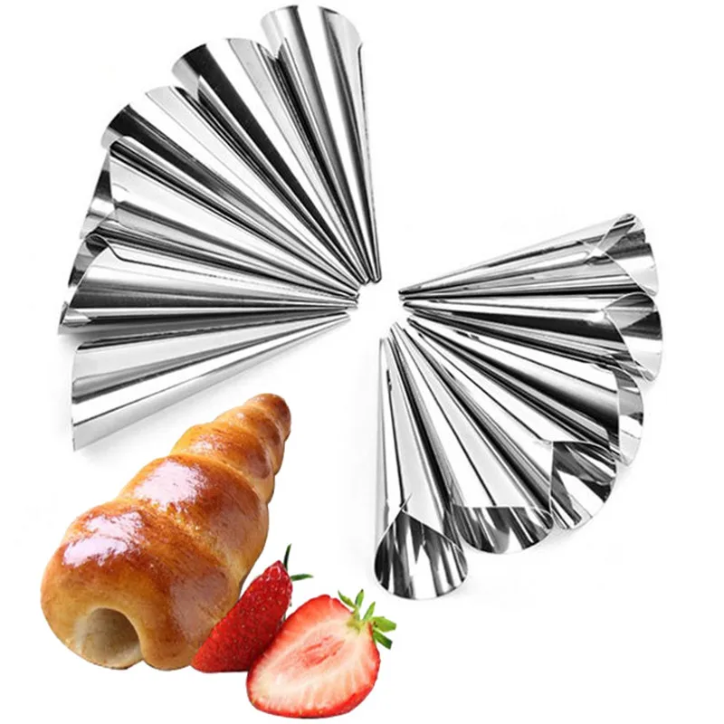 

12/24Pcs Stainless Steel Spiral Croissants Molds Conical Tube Cone Roll Moulds Cream Horn Baking Pastry Tool Cake Bread Mold