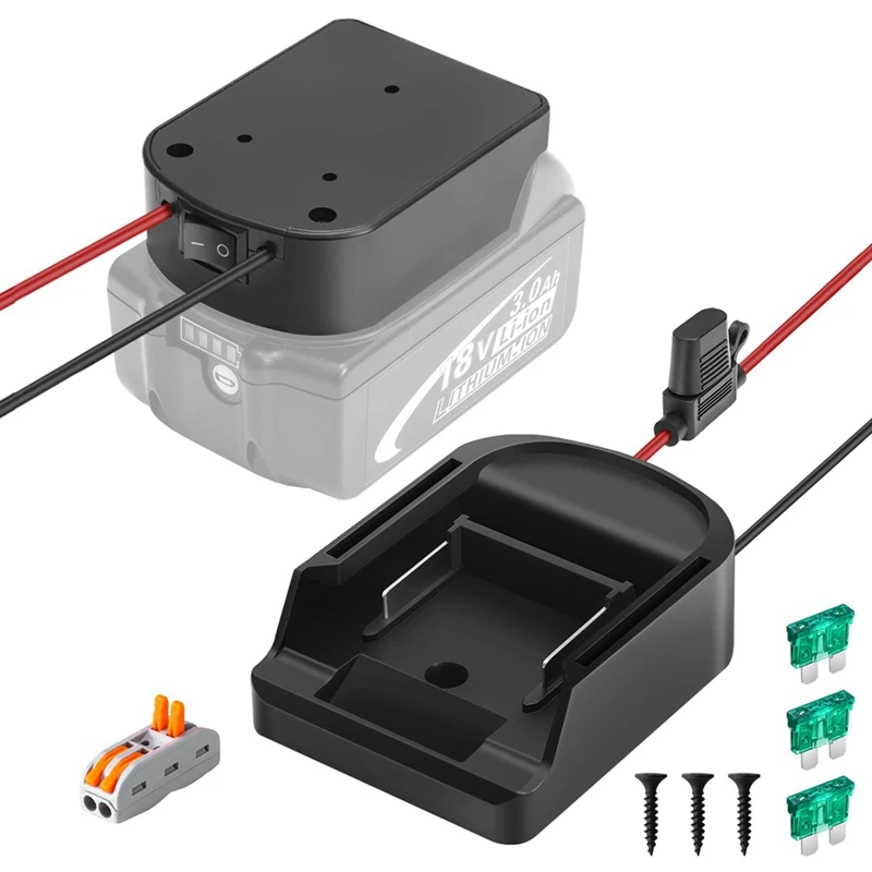 

Power Wheel Adapter For Makita 18V Battery, With Recessed Switches & Fuse, Wire Terminals & Use 12 Gauge Wire