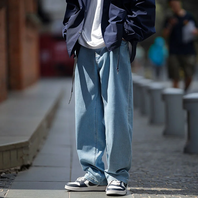 Blue Baggy Jeans Men Fashion Casual Straight Jeans Men Japanese Streetwear Hip Hop Loose Wide Leg Denim Pants Mens Trousers