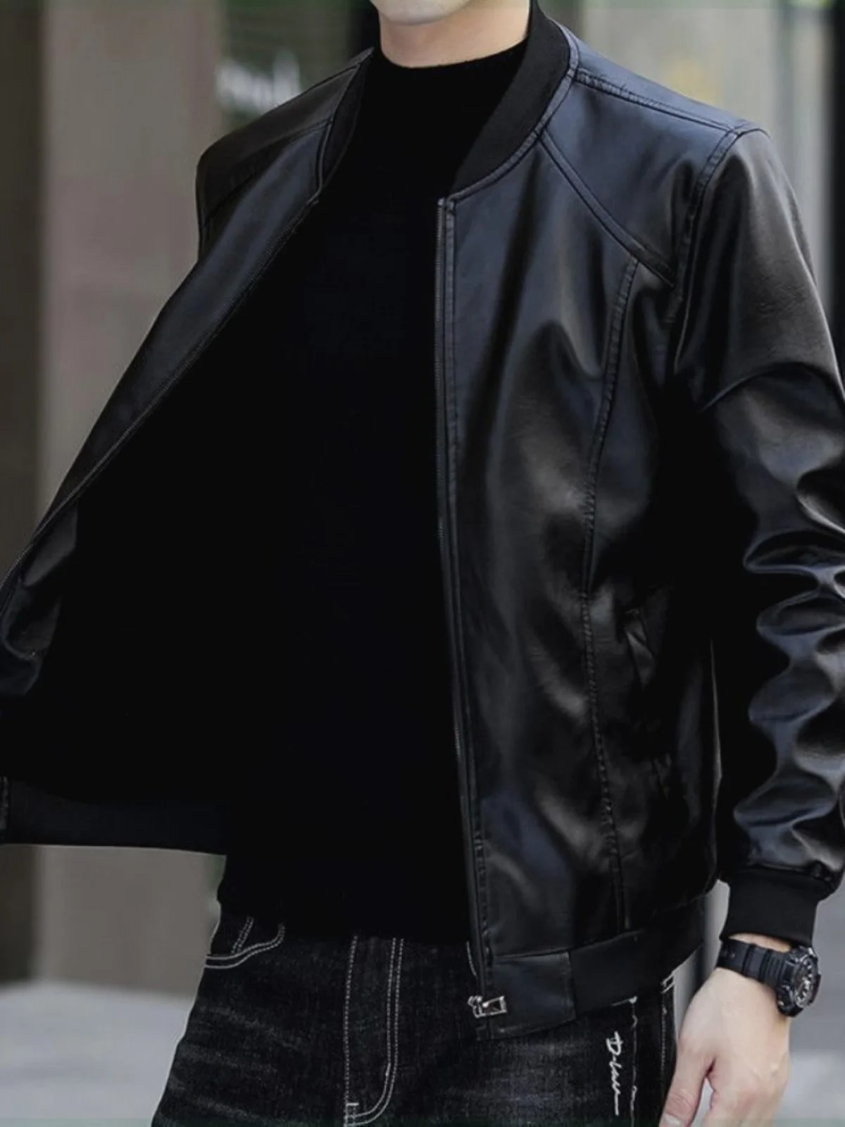 Men's Leather Coat Autumn and Winter Fleece-lined Leather jacket Flight Motorcycle Clothing Korean Sle Slim fi...