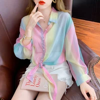 shirts women single breasted colorful striped summer chiffon sun proof korean style college ladies fashion loose outdoor 320b