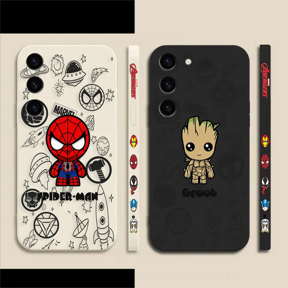 

Marvel Spider-Man Groot Phone Case For Samsung Galaxy S23 S22 S21 S20 FE S11 S11E S10 S9 S30 Ultra Plus 4G 5G Colour Liquid Case